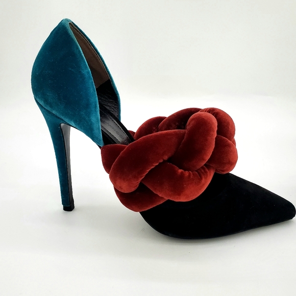 Marco de Vincenzo Color-Block Braided Velvet Pump Heels 38 - Picture 9 of 16